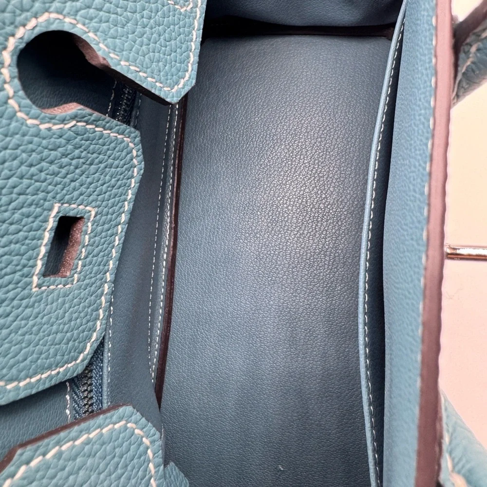 25CM Classic Togo Leather Top Handle Satchel Bag - Peacock Blue - Picture 10 of 12